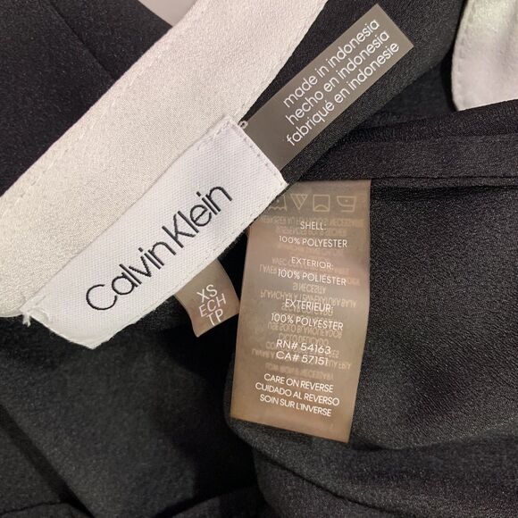 Calvin Klein XS Office Work Career Blouse Roll-up Sleeves Black White Gold Zip - Picture 10 of 16